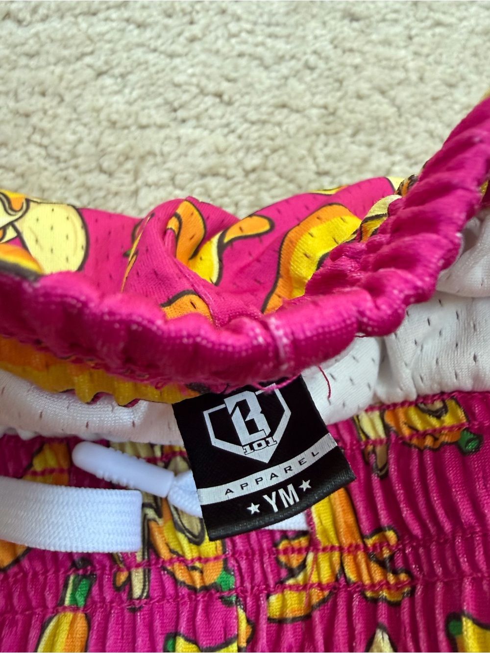 Baseball Lifestyle 101 Size Youth Medium Pink Banana Print Athletic Shorts - Picture 3 of 7